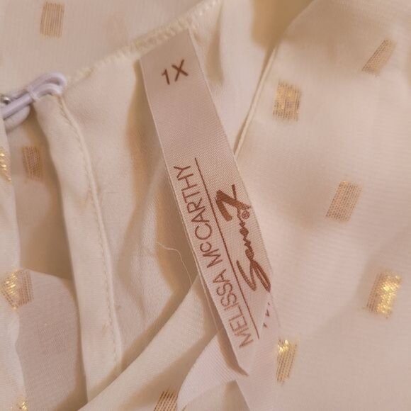 Melissa McCarthy Seven Blouse Top Size 1 1X Off White Gold Classy QVC - Picture 7 of 8